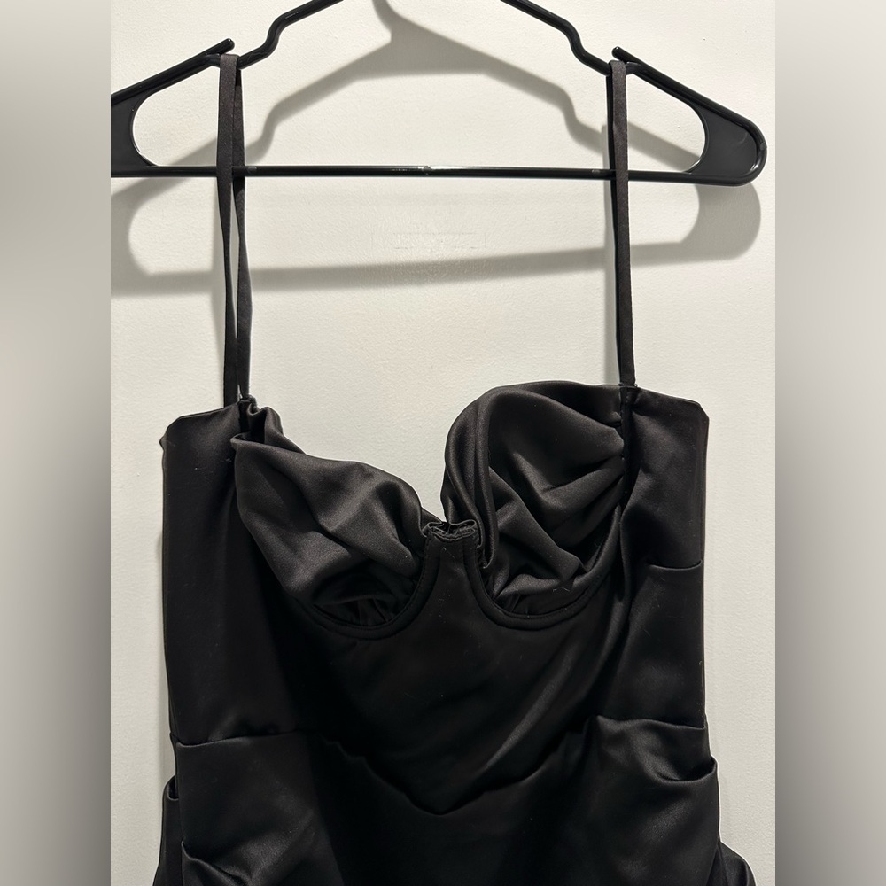 House of CB Flora Black Satin Pleated Corset Midi Dress - Picture 10 of 12